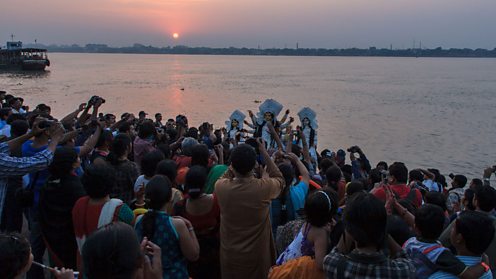Immersion of Durga idols at the end of Durga Puja, Kolkata, West Bengal