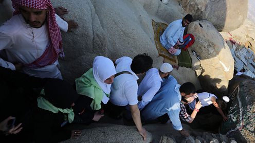 Muslim pilgrims visit the cave where the Prophet Muhammad took shelter during the Hijra