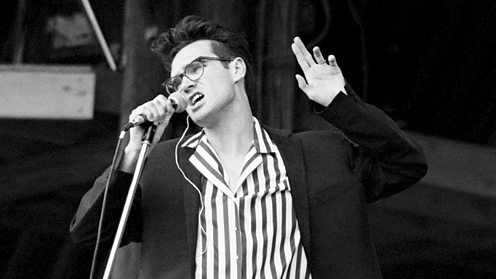 Morrissey of The Smiths onstage at Glastonbury in 1984