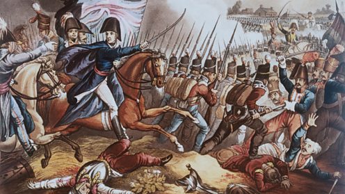 The Duke of Wellington, Arthur Wellesley, drives his men forward at Waterloo
