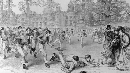 Football as played at Rugby school in the mid 1800s