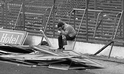 Despair of fan at Hillsborough. Copyright Press Association / David Giles