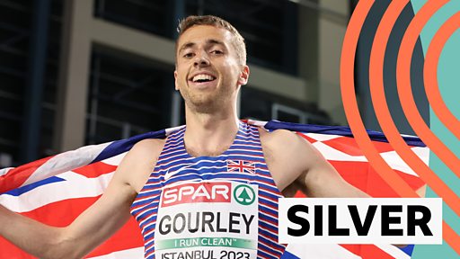 Neil Gourley clinched 1500m silver as GB won three medals at European Indoors Championships in Istanbul.