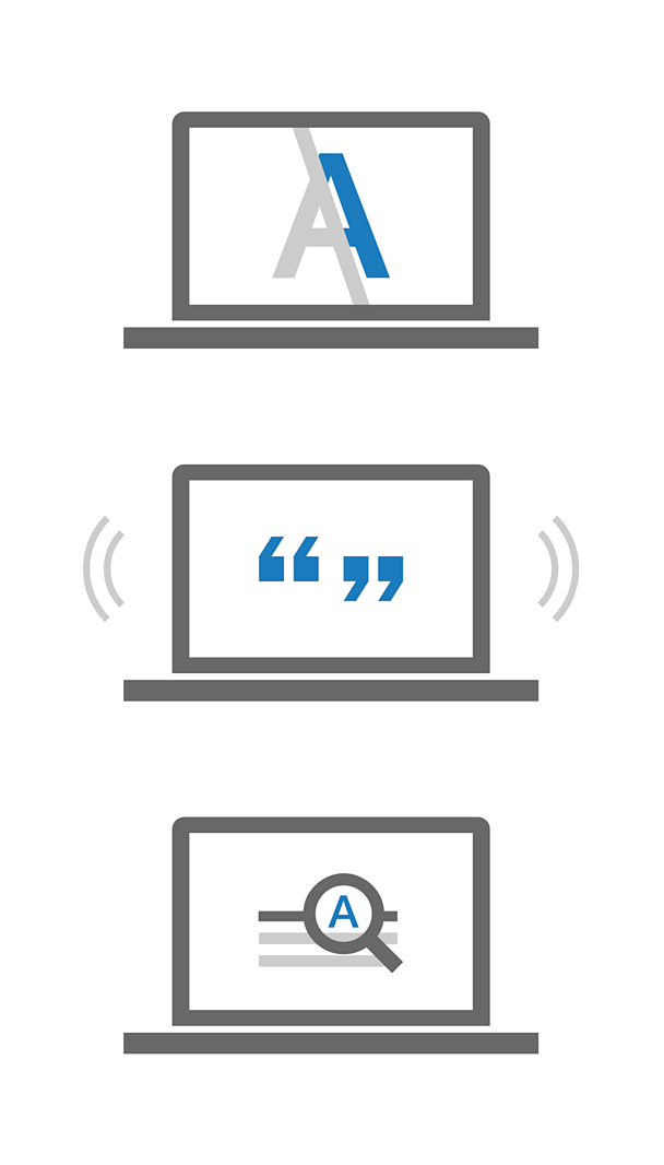 An illustration of three devices representing accessible content