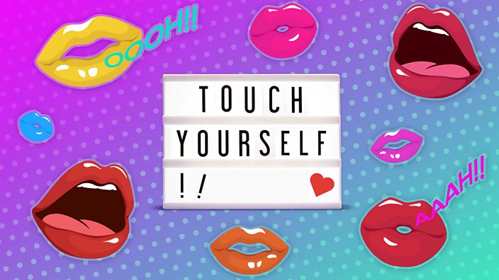 Lips surrounding a light box, which contains the phrase "Touch Yourself!"
