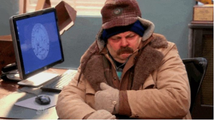 Ron Swanson feeling the cold in Parks & Recreation