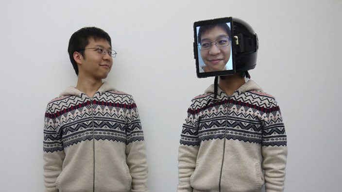 Someone demonstrating the use of the Chameleon Mask