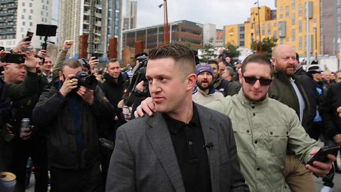 Tommy Robinson at the Football Lads Alliance march in Birmingham on March 24