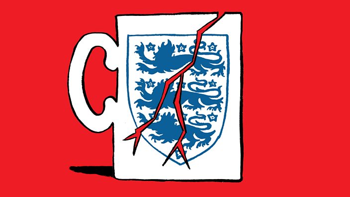 An illustration of a cracked England mug