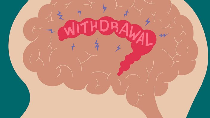 Cross-section of a brain showing the area that experiences withdrawal symptoms