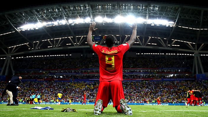 Romelu Lukaku celebrates Belgium's win over Brazil