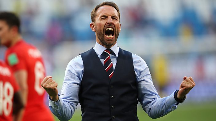 Gareth Southgate celebrates England beating Sweden