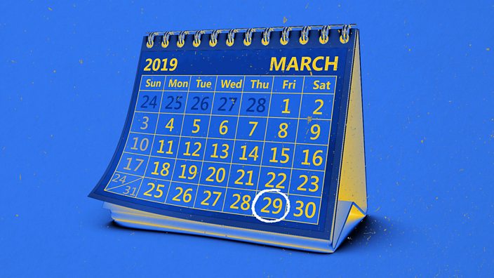 A calendar highlighting 29 March 2019, the date when the Brexit deal is due to be made