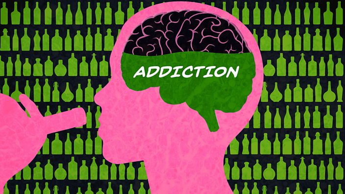 An illustration of a brain with the word addiction