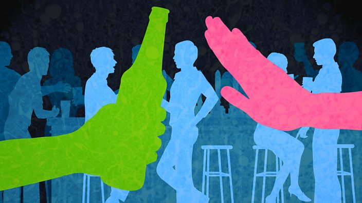 An illustration of a hand refusing a beer bottle