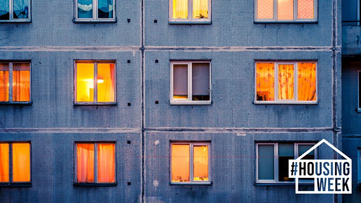 Windows on the exterior of a block of flats