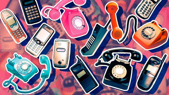 A collage of retro phones