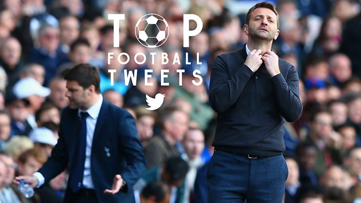 Tim Sherwood holding his collar while looking stressed on the sidelines while manager of Aston Villa.