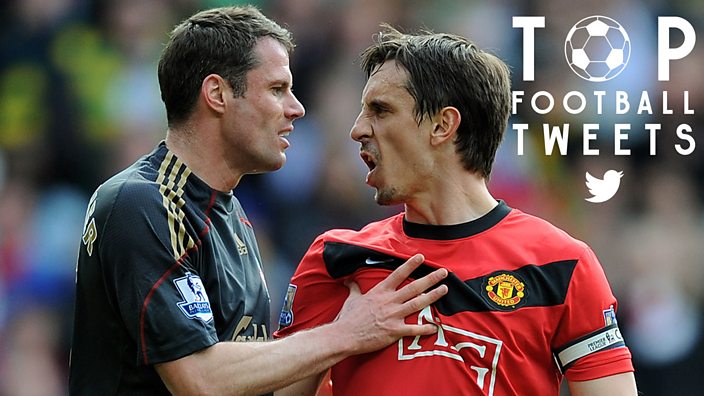 Jamie Carragher and Gary Neville have an argument on pitch 