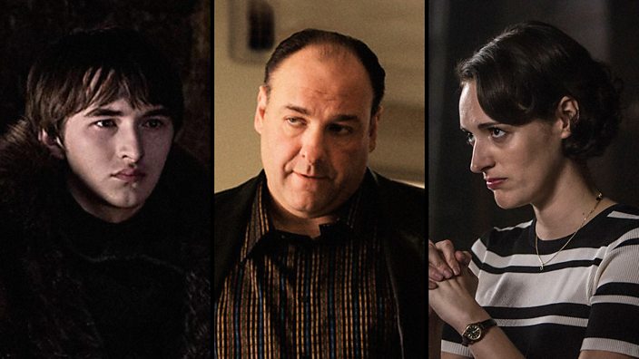 A composite of TV series characters showing Bran from Game of Thrones, Tony Soprano from the Sopranos and Phoebe Waller-Bridge starring in Fleabag