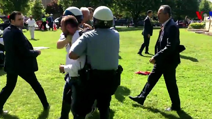 The violence took place outside the Turkish ambassador's residence in Washington DC