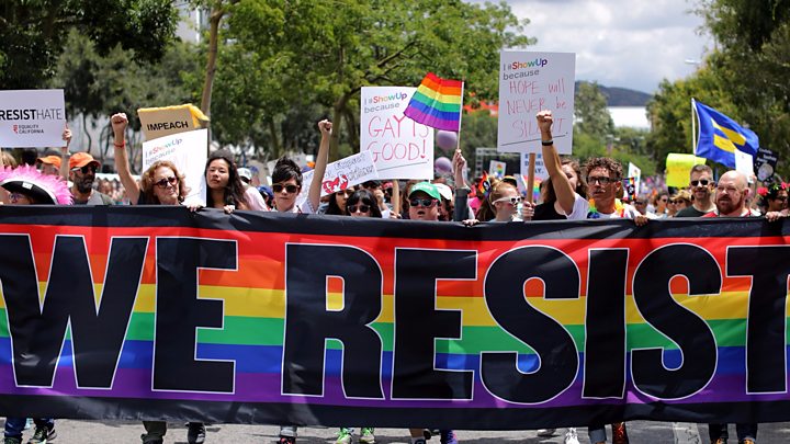 Thousands march in US for LGBT rights under Trump - BBC News