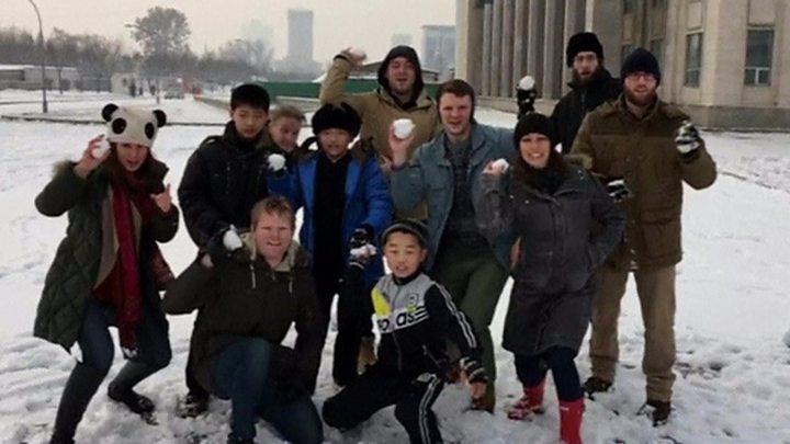 Otto Warmbier, fourth from right, seen shortly before his arrest