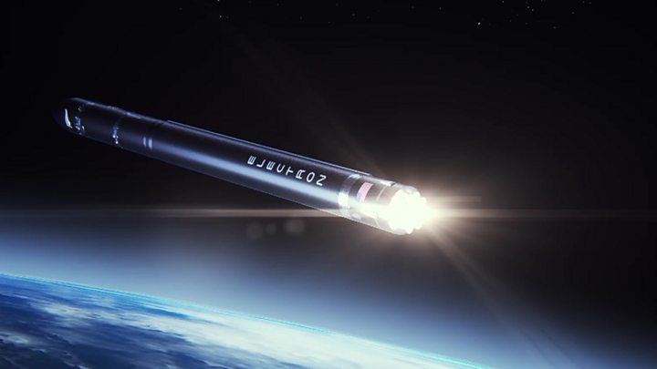 Resultado de imagen de el New Shepard, un modelo de cohete que consta de dos partes en las que ambas son reutilizables durante cierto número de viajes espaciales.