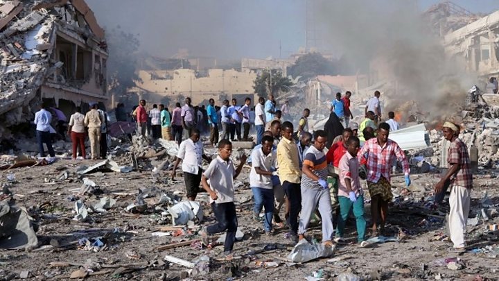 The aftermath of the explosion in Mogadishu