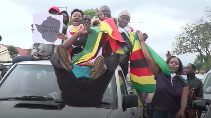 Zimbabweans rallied to celebrate the army's takeover of the country