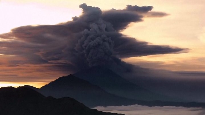 Timelapse footage shows ash rising into the sky, disrupting flights