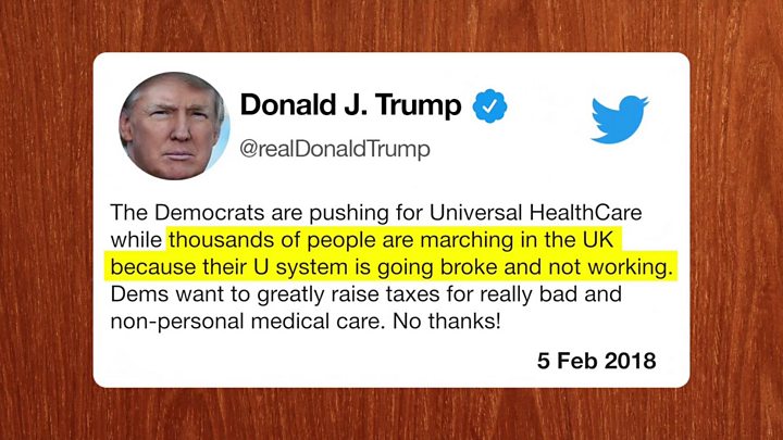 Hasil gambar untuk President Trump: NHS 'going broke and not working'