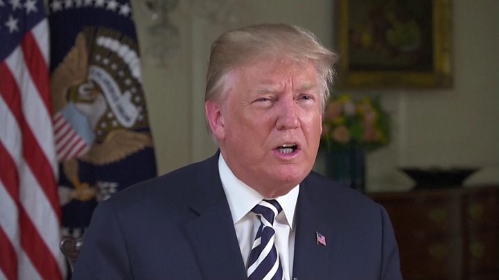 Donald Trump addresses the ceremony via videolink