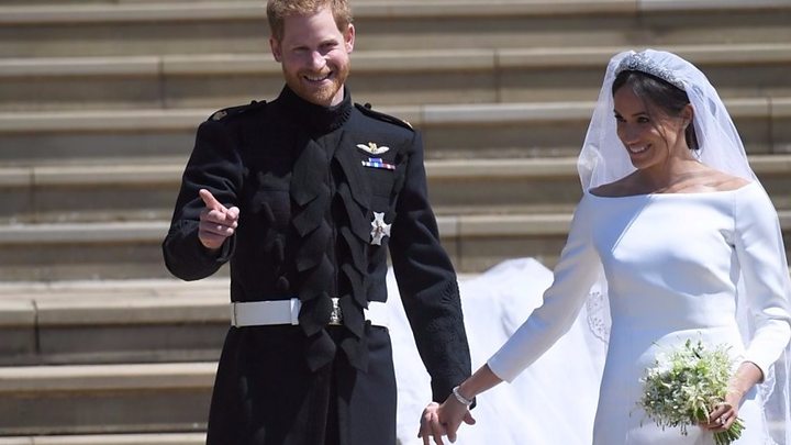 The couple exchanged vows and rings before the Queen and 600 guests at St George's Chapel