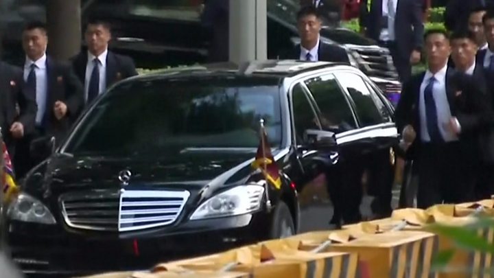 Kim Jong-un's running bodyguards put in an appearance ahead of the scheduled summit with Donald Trump