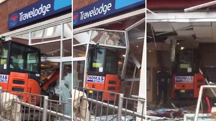 Travelodge Digger Crash Man Arrested Over Hotel Damage Bbc News