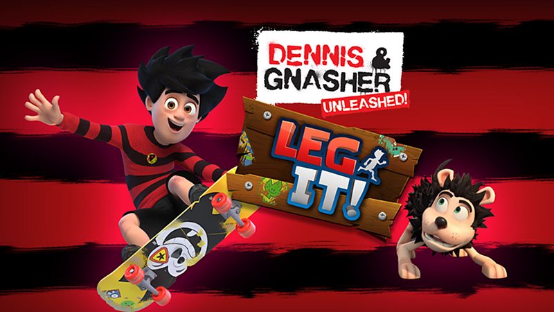 Dennis on a Skateboard next to Gnasher