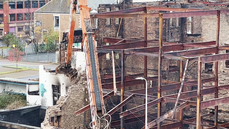 Demolition Work Under Way On Fire Ravaged Building Bbc News 2433