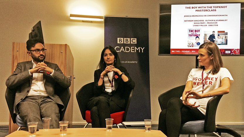 Left to right: writer Sathnam Sanghera, producer Nisha Parti and director Lynsey Miller