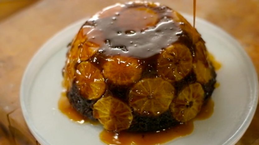 Steamed chocolate and clementine sponge with orange sauce ...