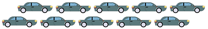 Ten cars split into two rows of five cars..