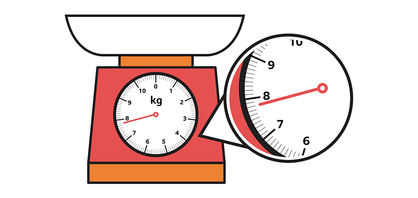 Scales showing 7 kg and 800 g