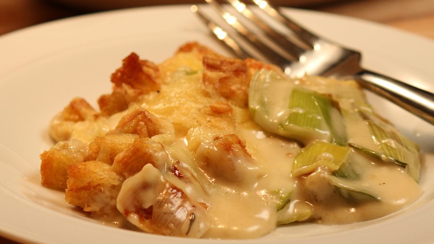 BBC One Operation Hospital Food with James Martin Creamed Leek Bake