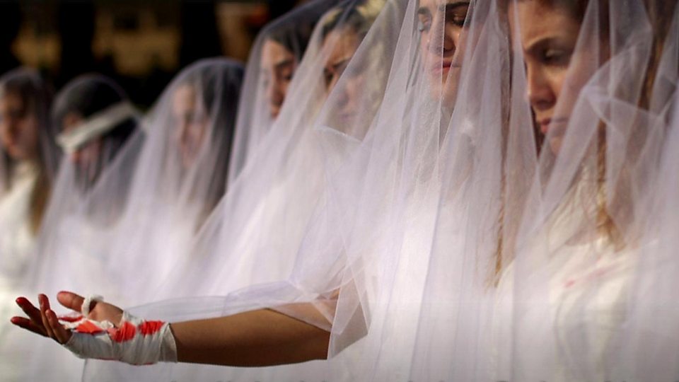 Lebanon Rape Law Wedding Dresses Hang In Beirut Sea Front Protest