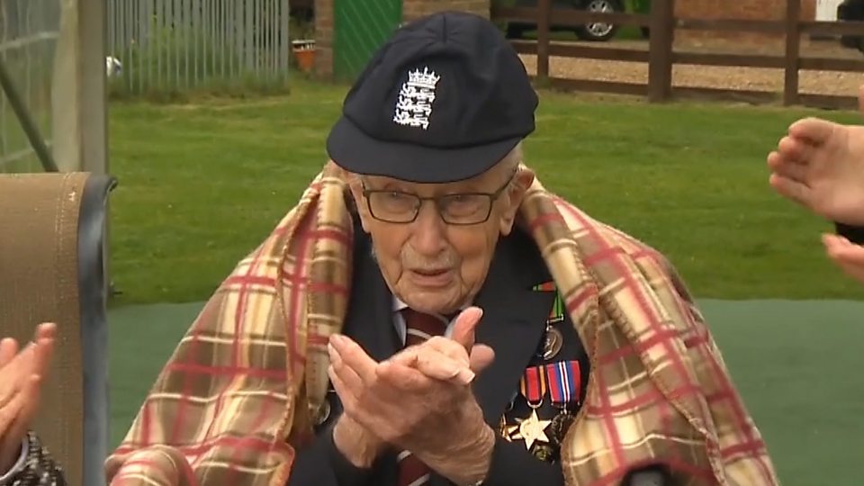 Captain Tom Moore receives England cap from Michael Vaughan on BBC Breakfast