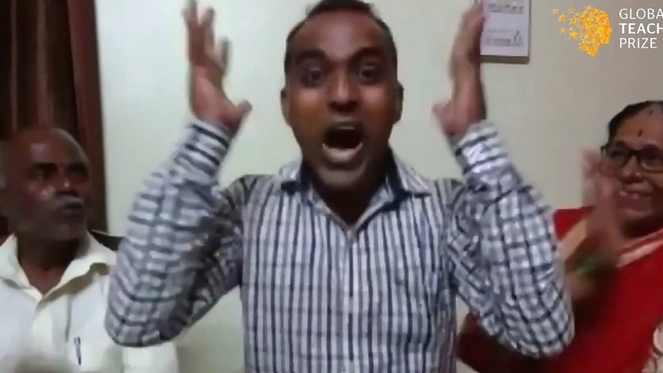 Watch the moment Ranjitsinh Disale found out he'd been named the world's most exceptional teacher