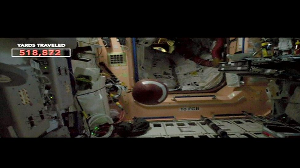 Astronauts "throw" football 285,000 miles!