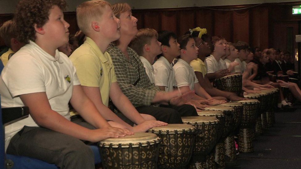 Children break drumming world record