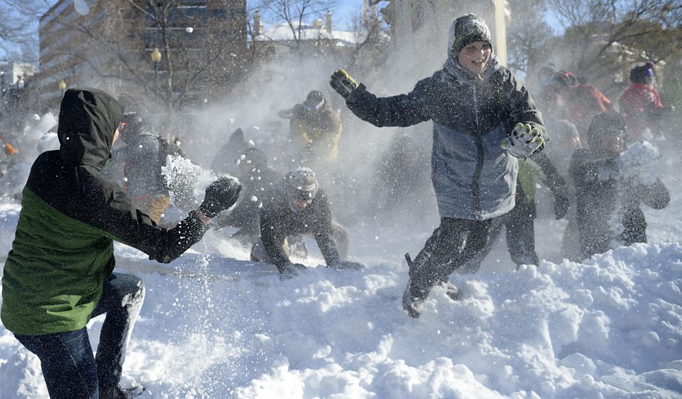 Check out this epic snowball fight! 