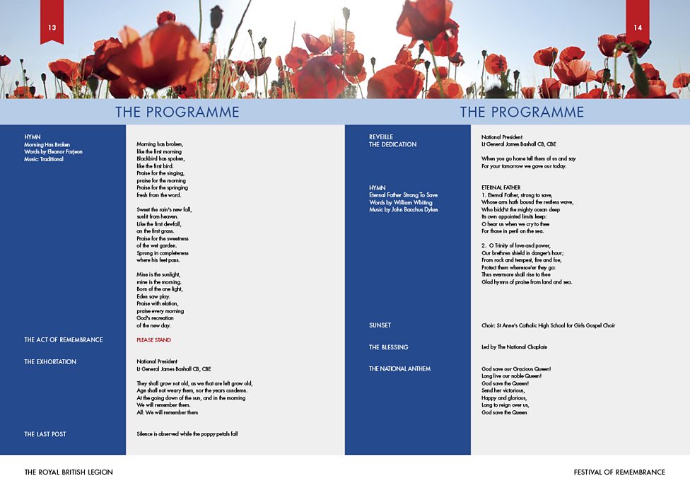 Festival of Remembrance, Programme